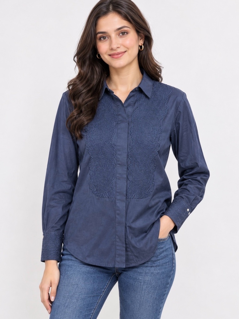 J. Crew Navy Embroidered Button-Down Shirt